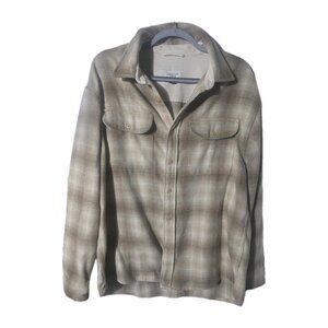 American Eagle Plaid Flannel Shacket Mens Large Tan Button Shirt Jacket. HL501